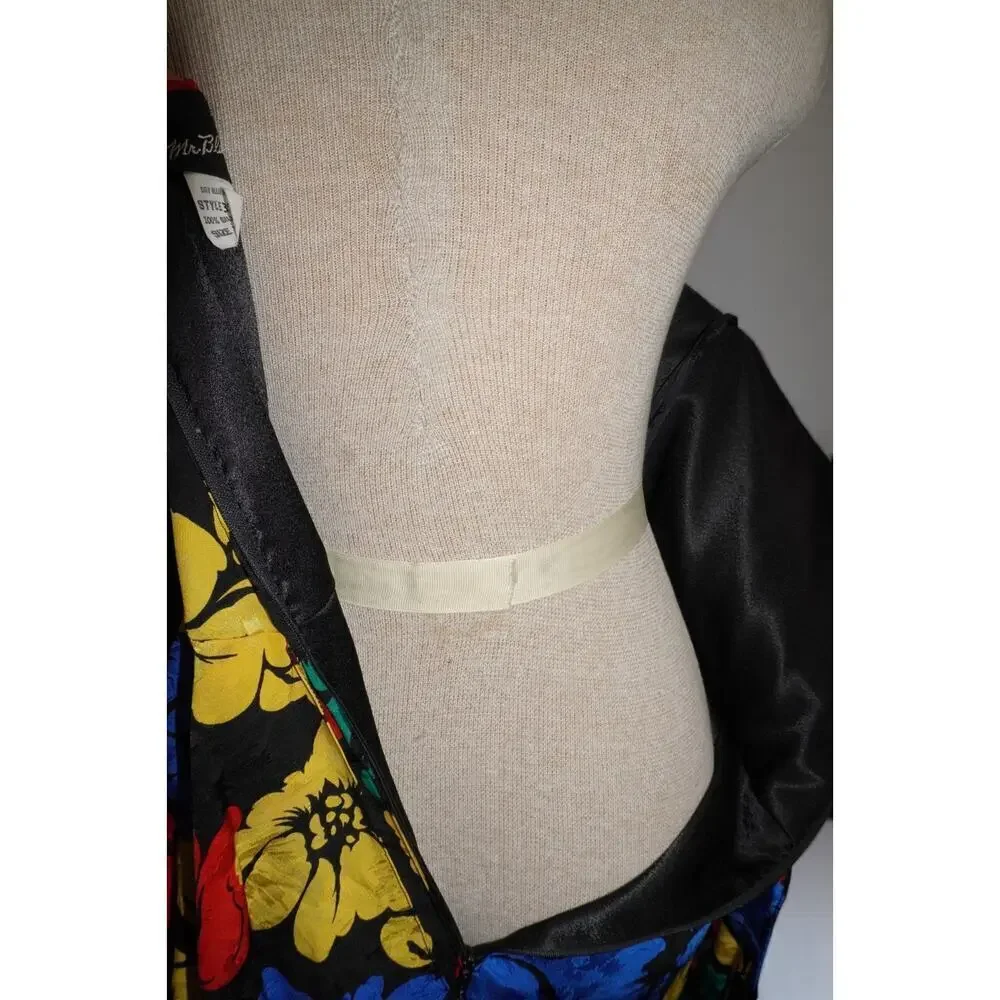 Vintage Mr. Blackwell 100% Silk Strapless Peplum Wiggle Dress – Multicolor Flora - Picture 6 of 10